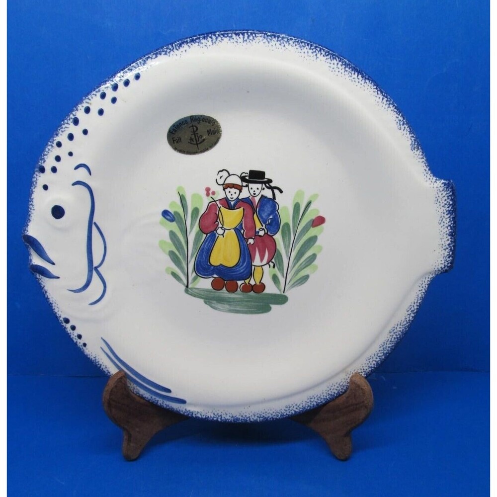 Faience regionale Fait Main French Handpainted Fish Shape Plate